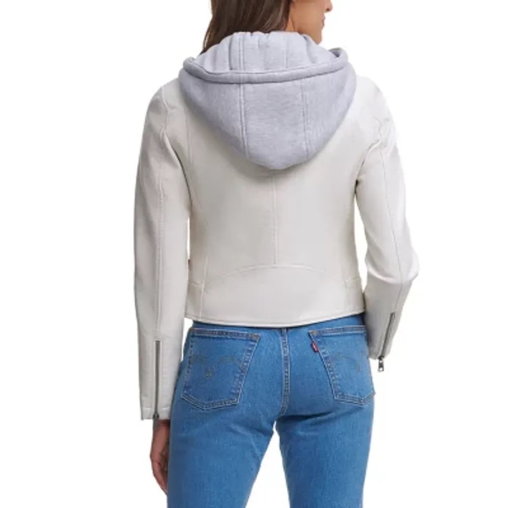 Levi's Cream Leather Moto Jacket Asymmetrical Zipper - Picture 4 of 5
